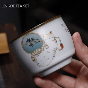 Retro Ru Kiln Ceramic Teacup Coffee Cup Handmade Tea Bowl Chinese Tea Set Accessories Master Teacup Drinkware Supplies 100ml acacuss