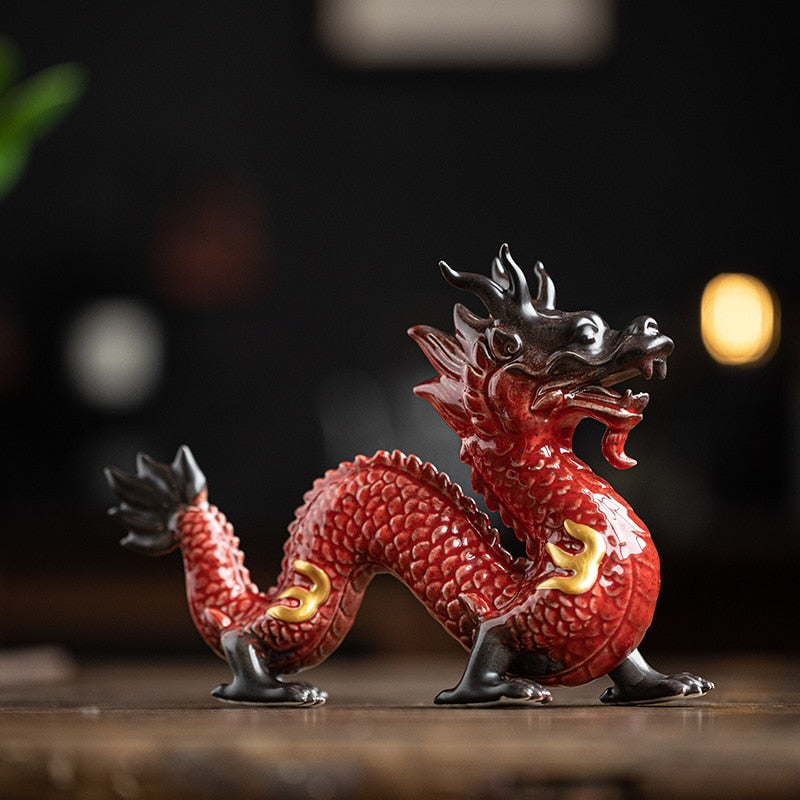 Statue de Dragon traditionnelle chinoise en porcelaine, Totem en céram