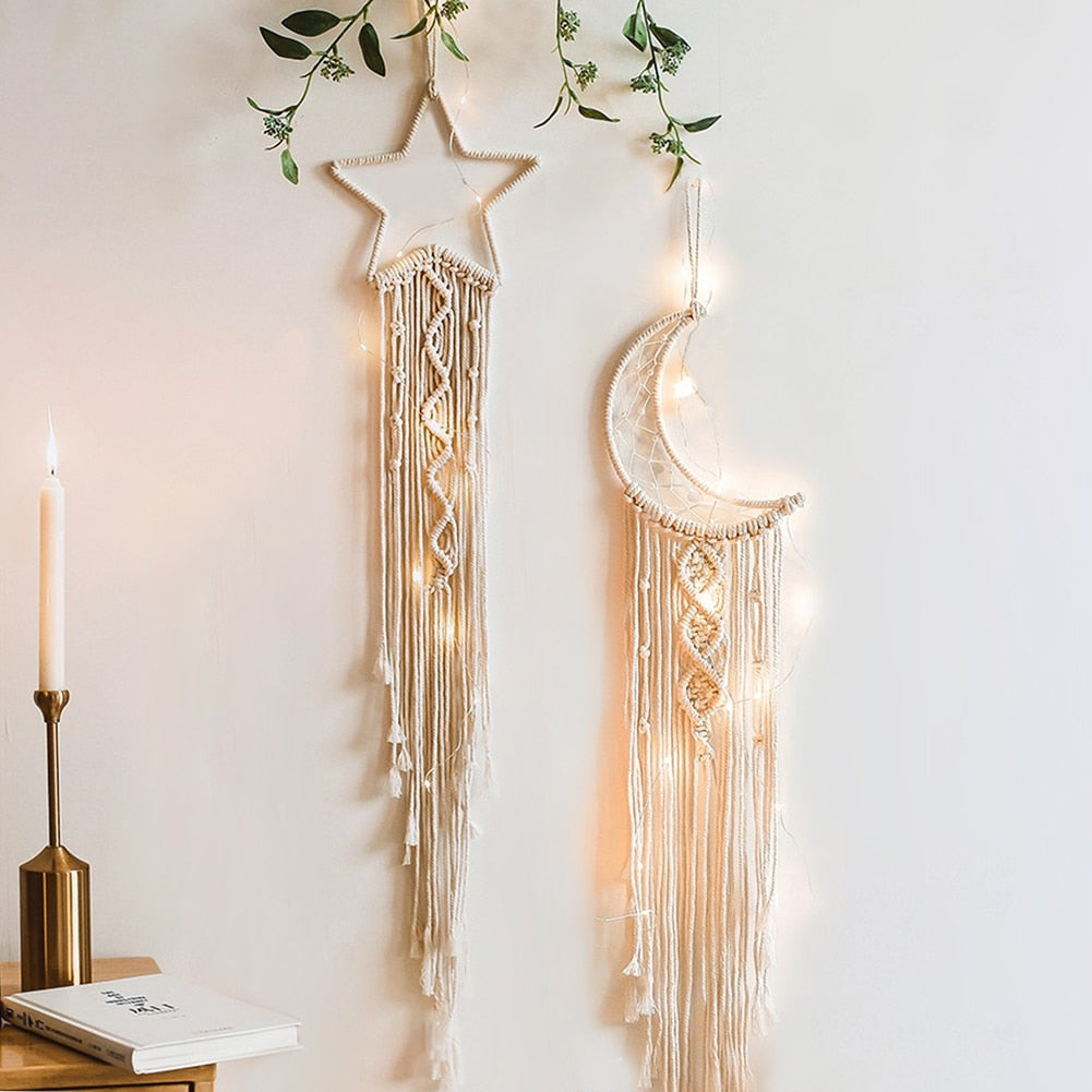 Mond und Stern Makramee Wandbehang Wandteppich Boho Wanddekoration Makramee Deko Pared Handarbeit Kinder Mädchen Zimmer Dekoration Geschenk 48h