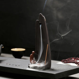 Minimalist Ceramic Waterfall backflow Incense Burner| Modern SPIRITUAL Cloudy Mountain Cliff Backflow Incense Burner | Cone Incense Burner - ACACUSS