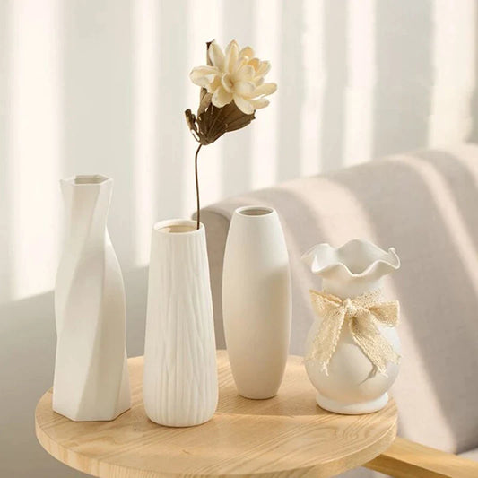 Ceramics Vase White Flower Vases Plant Hydroponic Container Vase for Flowers Arrangement Pot Desktop Decor  Керамическая Ваза