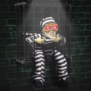 Screaming Animated Halloween Decorations Halloween Decor Prop Scary Skull Cage Prisoner Haunted House Decor, Ghost Light Up Eyes acacuss