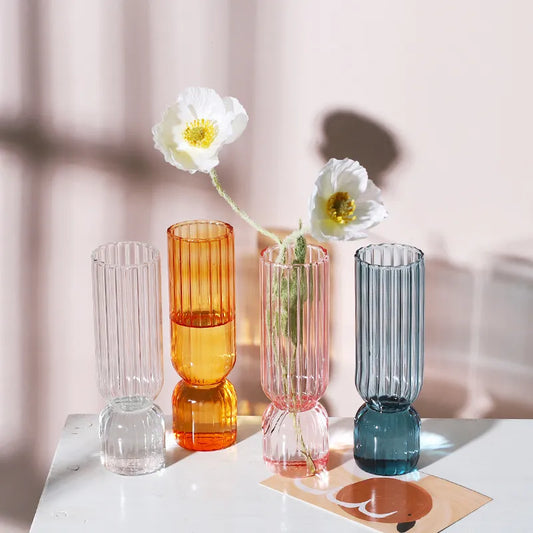 Nordic Glass Vase Colored Transparent Flower Arrangement Container Plant Hydroponic Flower Vase Desktop Ornament Home Decoration