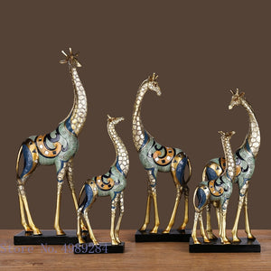 Simulation Animal Sculpture Giraffe Mother and Child Painted Animal Statue Modern Home Decoration Golden Handicraft Ornaments acacuss