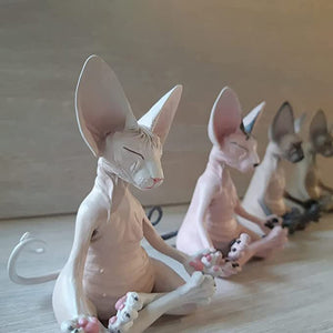 Sphynx Cat Meditate Collectible Figurines Miniature Buddha Cat Figurine Animal Model Doll Toys Hairless Cat Figurine Home Decor acacuss