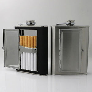 Stainless Steel Flagon Whiskey Steel Flagon Cigarette Case Hip Flask Funnel Stainless Steel 5/6 Oz Wine Bottle Cigarette Set acacuss