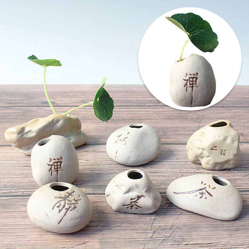 Stone Shape Small Vase Home DesktopCreative Ornaments Ceramic Stoneware Zen Hydroponic Plant Pots Small Fresh Flower Inserts Stone Vase 1