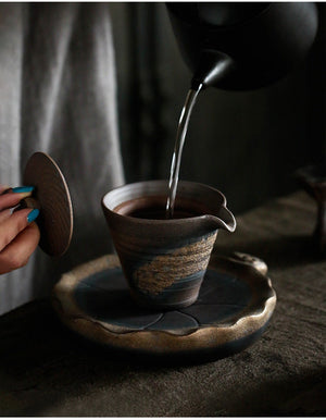 Stoneware Gaiwan Handmade Pottery Unique Hat Pot Iron Glaze Teapot 140ml capacity - acacuss