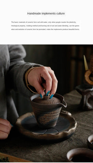 Stoneware Gaiwan Handmade Pottery Unique Hat Pot Iron Glaze Teapot 140ml capacity - acacuss