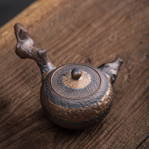 Stoneware Handmade Retro Ceramic Kung Fu Tea Set Single Pot Iron Glaze Teapot Kyusu Style - Stoneware Teapot Ceramic side handle - acacuss