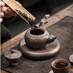 Stoneware Handmade Retro Ceramic Kung Fu Tea Set Single Pot Iron Glaze Teapot Kyusu Style - Stoneware Teapot Ceramic side handle - acacuss