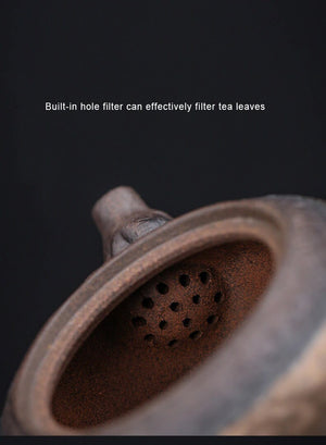 Stoneware Handmade Retro Ceramic Kung Fu Tea Set Single Pot Iron Glaze Teapot Kyusu Style - Stoneware Teapot Ceramic side handle - acacuss