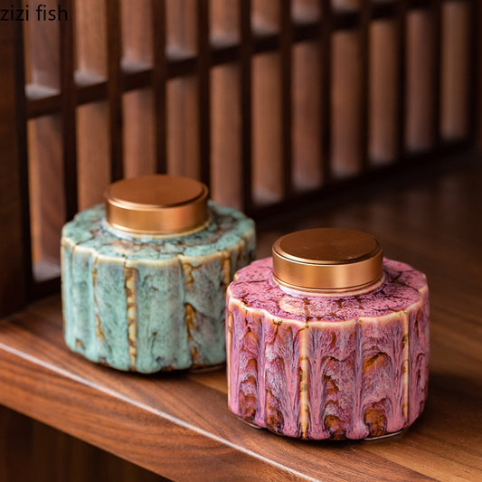 Tea Caddy Ceramic Jar Sealed Jar Moisture-proof Storage Tank Tea Box Tea Organizer Sugar Bowl Food Container Decorative Jars acacuss