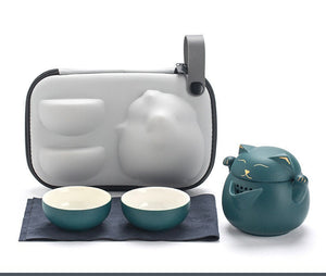 ACACUSS Tea Set for Cat Lovers Portable Cute Cat Cup One Pot And Two Cups Outdoor Storage Bag - Ceramic Teapot with 2 Cups Cute Cat Travel - ACACUSS