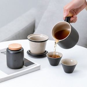 ACACUSS Teapot and tea cups small set with Travel Bag - Kung FU Tea Ceremony Handmade Pottery Unique Gift Box - ACACUSS