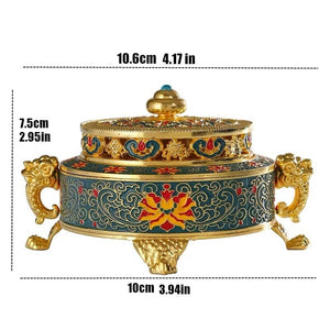 Tibetan Dish Incense Burner Color Copper Alloy Painted Incense Burner - indoor Meditation Engraving Temples Smoke Supply Furnace Ornaments - ACACUSS