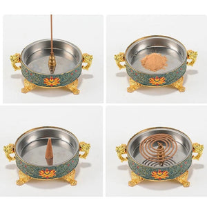 Tibetan Dish Incense Burner Color Copper Alloy Painted Incense Burner - indoor Meditation Engraving Temples Smoke Supply Furnace Ornaments - ACACUSS
