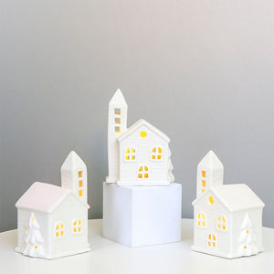 TingKe Nordic Style Hollow House LED Light European Home Decoration Ceramic House Ornament Creative Christmas Decoration Gift acacuss
