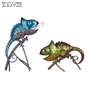 Tooarts Chameleon Sculpture Iron Animal Furnishing Wild Animal Style Indoor or Outdoor Decoration Chameleon Lovers’ Gift Green acacuss