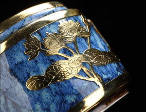 Gold-inlaid jade One Pot And Two Cups Ceramic Kung Fu Tea Set I Jianzhan ceramics inlaid gold portable travel tea set. - ACACUSS