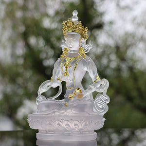 Vajra's Green Tara God of Wealth Longgevity Buddha God of Treasure Worship Home Resin Decorations Transparent Lucky Feng Shui acacuss