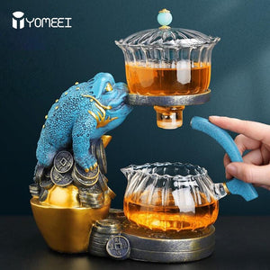 YOMEEI Chinese Glass Automatic Tea Set Anti-Scalding Magnetic Suction Teapot Household Ceramics Toad Tea Coffee Maker Drinkware acacuss