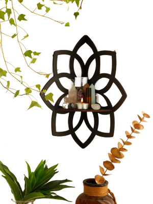Black Flower Wooden Shelf Wall Mounted Corner Shelf Crystal Stone Display Stand Wall Shelves Wall Decor Room Decors Aesthetic acacuss