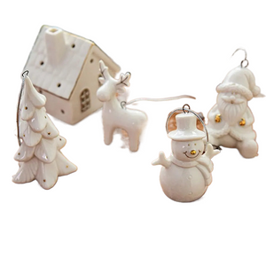 Christmas Ceramic House Pendant Hollow out Snow House Christmas Tree Charms Decoration Happy New Year Decoration Gifts acacuss