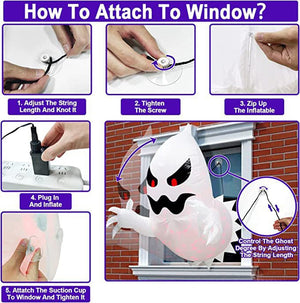 1.4m Halloween Inflatable Ghost Horror Window Ghost Foldable Glowing Balloon Outdoor Courtyard Garden Decoration Fun Party Tool acacuss