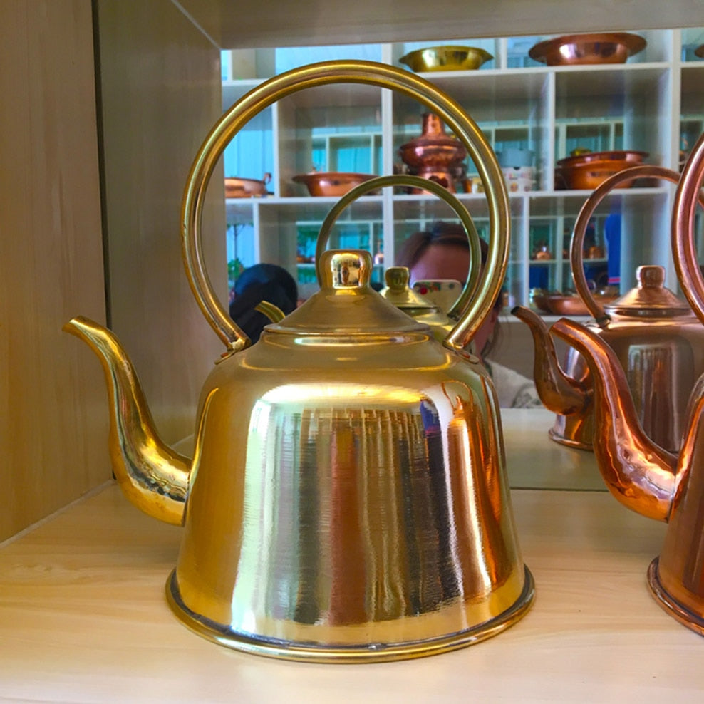 1.5L Pure Copper Teapot Thickened Red Copper Brass Boiling Kettle Anti-Scald Milk Tea Pot Vintage Copper Tea Set For Home acacuss