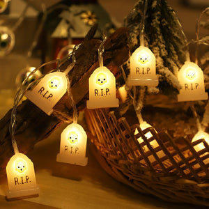 1.5m Halloween Led Skull Lights String Bat Tombstone Ghost Pumpkin Ornaments Tree Halloween Decoration for Home DIY Party Decor acacuss