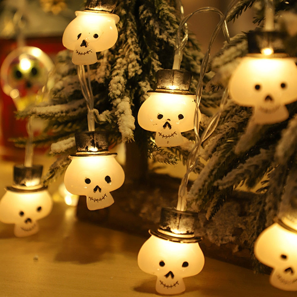 1.5m Halloween Led Skull Lights String Bat Tombstone Ghost Pumpkin Ornaments Tree Halloween Decoration for Home DIY Party Decor acacuss