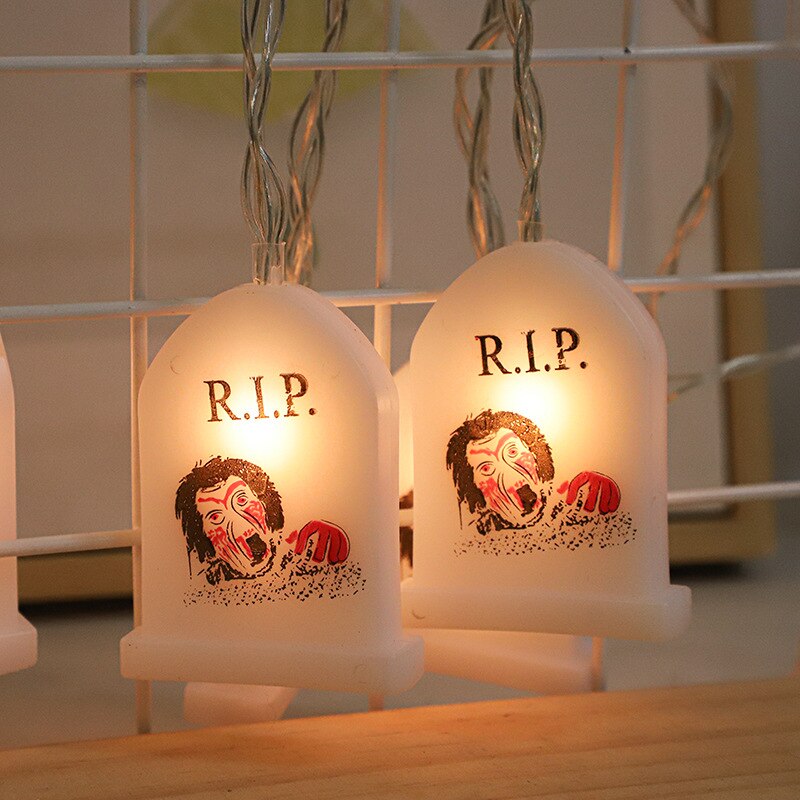 1.5m Halloween Led Skull Lights String Bat Tombstone Ghost Pumpkin Ornaments Tree Halloween Decoration for Home DIY Party Decor acacuss