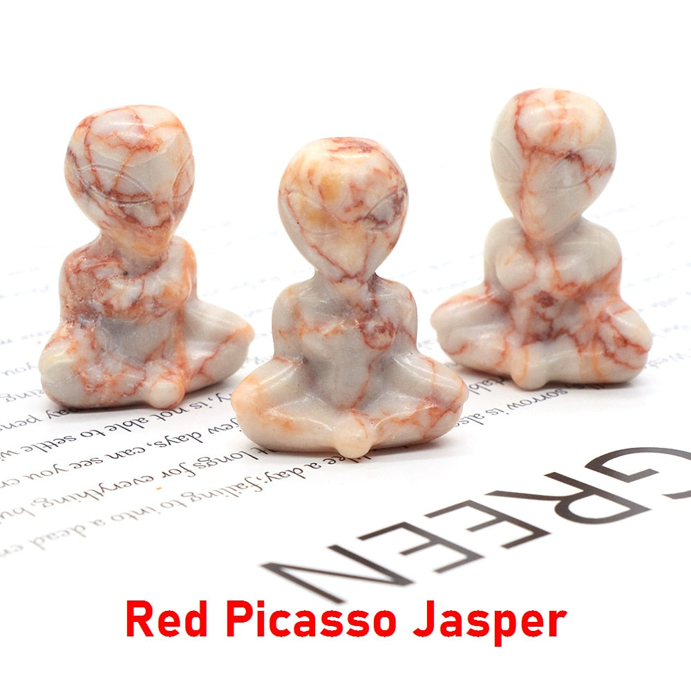 1.6" Yoga Alien Statue Natural Reiki Stone Crystal Carved Abstract Art Crafts Healing Meditation Home Bedroom Decoration Gift acacuss
