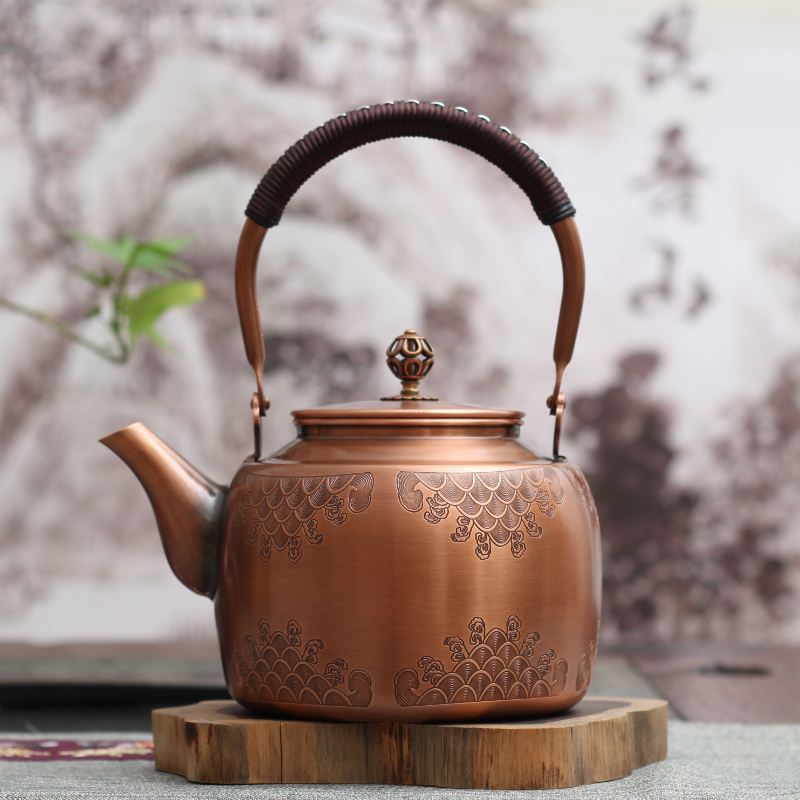 1.7L Red Copper Kettle Pure Handmade Copper Teapot Kung Fu Tea Kettle Large Capacity Boil Water Kettle Antique Kitchenware acacuss