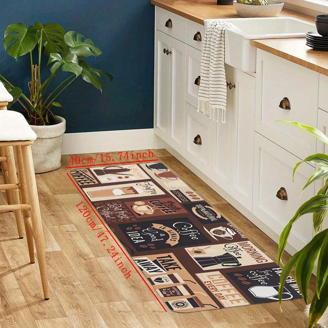 1 Kitchen Soft Mat, Vintage Coffee Printed Fluffy Mat, Machine Washable Kitchen Door Mat, Bedroom Corridor Entrance Mat acacuss