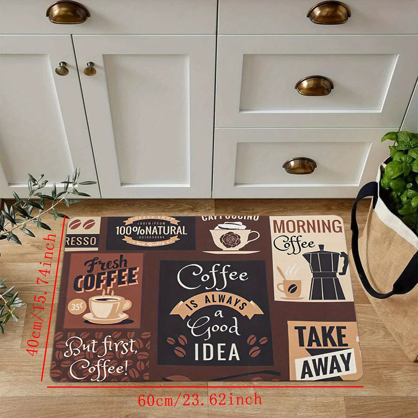 1 Kitchen Soft Mat, Vintage Coffee Printed Fluffy Mat, Machine Washable Kitchen Door Mat, Bedroom Corridor Entrance Mat acacuss