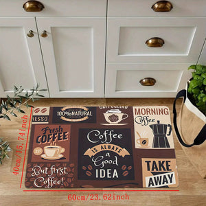 1 Kitchen Soft Mat, Vintage Coffee Printed Fluffy Mat, Machine Washable Kitchen Door Mat, Bedroom Corridor Entrance Mat acacuss