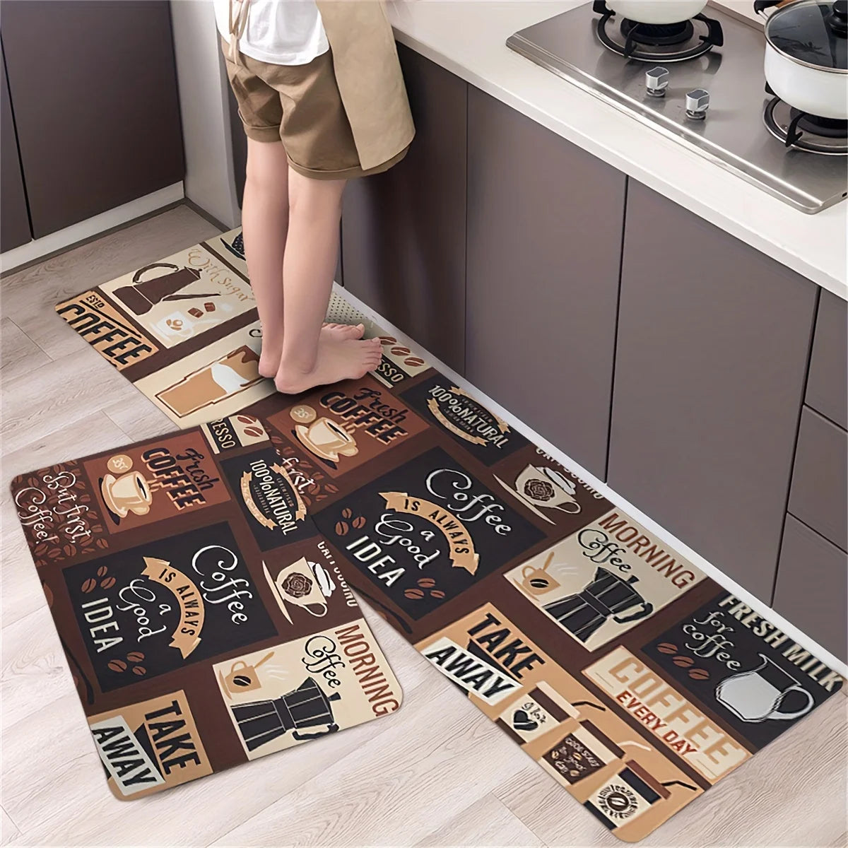 1 Kitchen Soft Mat, Vintage Coffee Printed Fluffy Mat, Machine Washable Kitchen Door Mat, Bedroom Corridor Entrance Mat acacuss