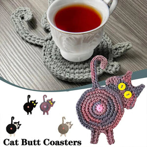 1 PC Knit Cup Coaster Cute Animal Coffee Mug Mat Table Heat Insulation Cat Butt Dining Mat Home Kitchen Decoration Pad acacuss