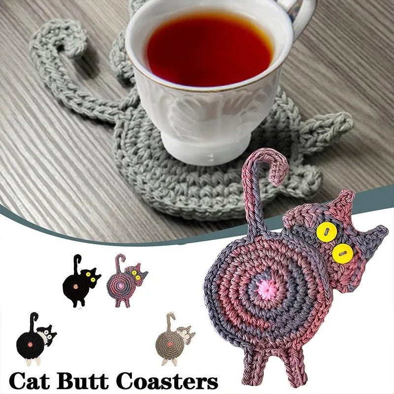 1 PC Knit Cup Coaster Cute Animal Coffee Mug Mat Table Heat Insulation Cat Butt Dining Mat Home Kitchen Decoration Pad acacuss