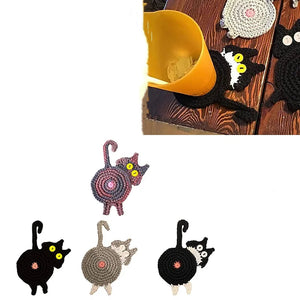 1 PC Knit Cup Coaster Cute Animal Coffee Mug Mat Table Heat Insulation Cat Butt Dining Mat Home Kitchen Decoration Pad acacuss
