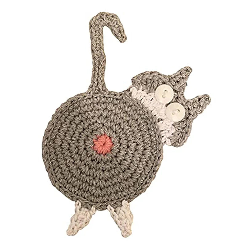 1 PC Knit Cup Coaster Cute Animal Coffee Mug Mat Table Heat Insulation Cat Butt Dining Mat Home Kitchen Decoration Pad acacuss