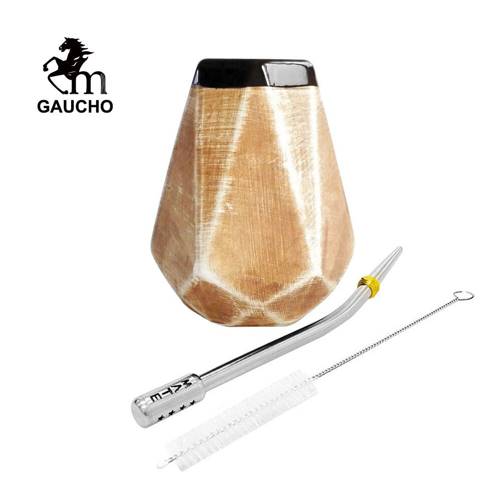 1 PC/Lot Gaucho Yerba Mate Gourds Ceramic Calabash Cups 250 ML With Filter Straw Bombilla & Cleaning Brush acacuss