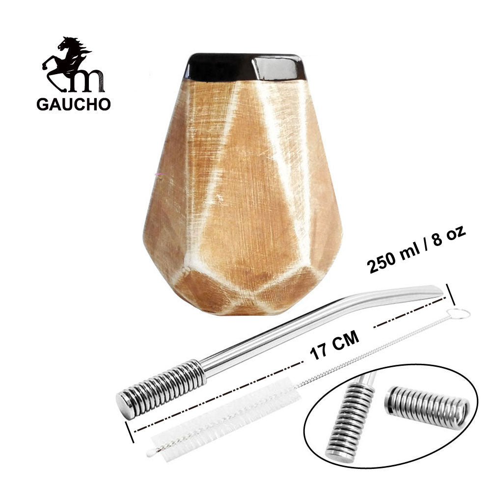 1 PC/Lot Gaucho Yerba Mate Gourds Ceramic Calabash Cups 250 ML With Filter Straw Bombilla & Cleaning Brush acacuss