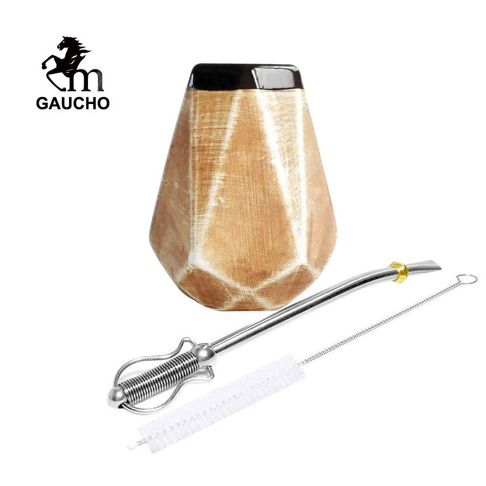 1 PC/Lot Gaucho Yerba Mate Gourds Ceramic Calabash Cups 250 ML With Filter Straw Bombilla & Cleaning Brush acacuss