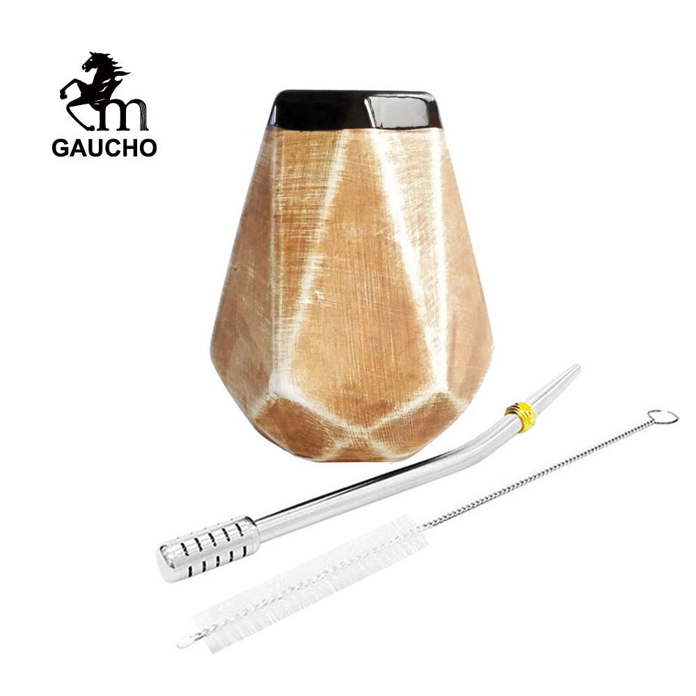 1 PC/Lot Gaucho Yerba Mate Gourds Ceramic Calabash Cups 250 ML With Filter Straw Bombilla & Cleaning Brush acacuss