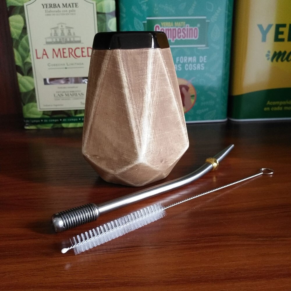 1 PC/Lot Gaucho Yerba Mate Gourds Ceramic Calabash Cups 250 ML With Filter Straw Bombilla & Cleaning Brush acacuss