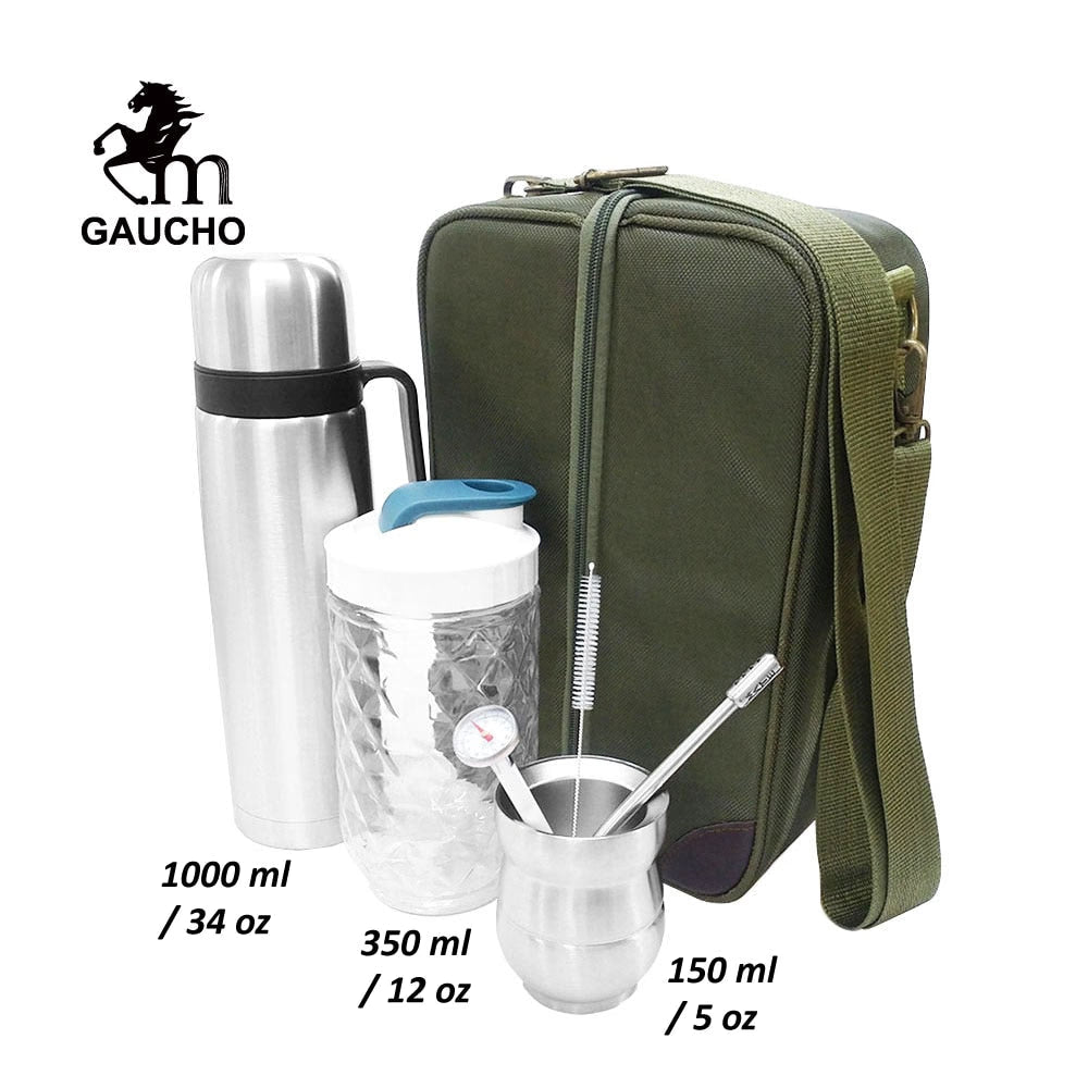 1 PC/Lot Gaucho Yerba Mate Travel Sets Stainless Gourds Calabash Cups & Thermos & Bombilla Filter Straw Tea Cans acacuss