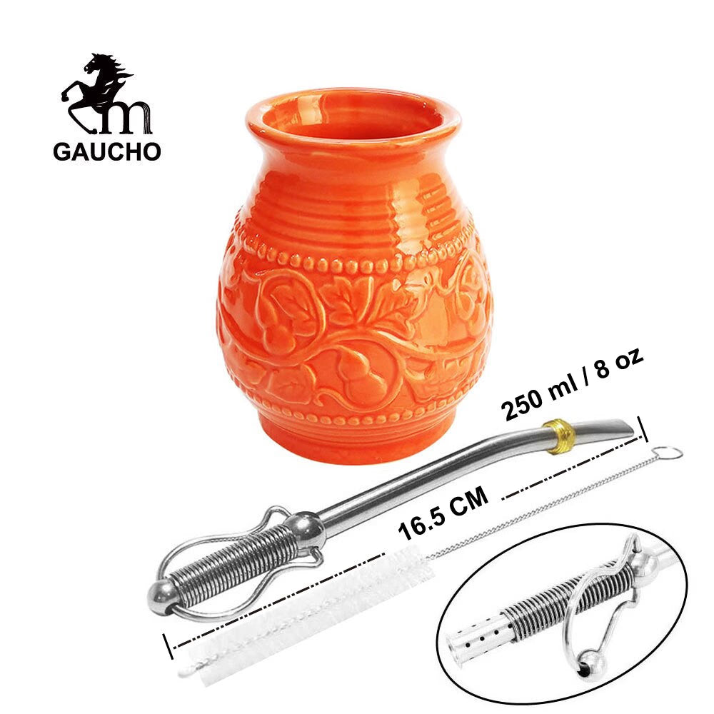1 PC/Lot Yerba Mate Cups Ceramic Gourds 250 ML Emboss Calabash Pattern acacuss